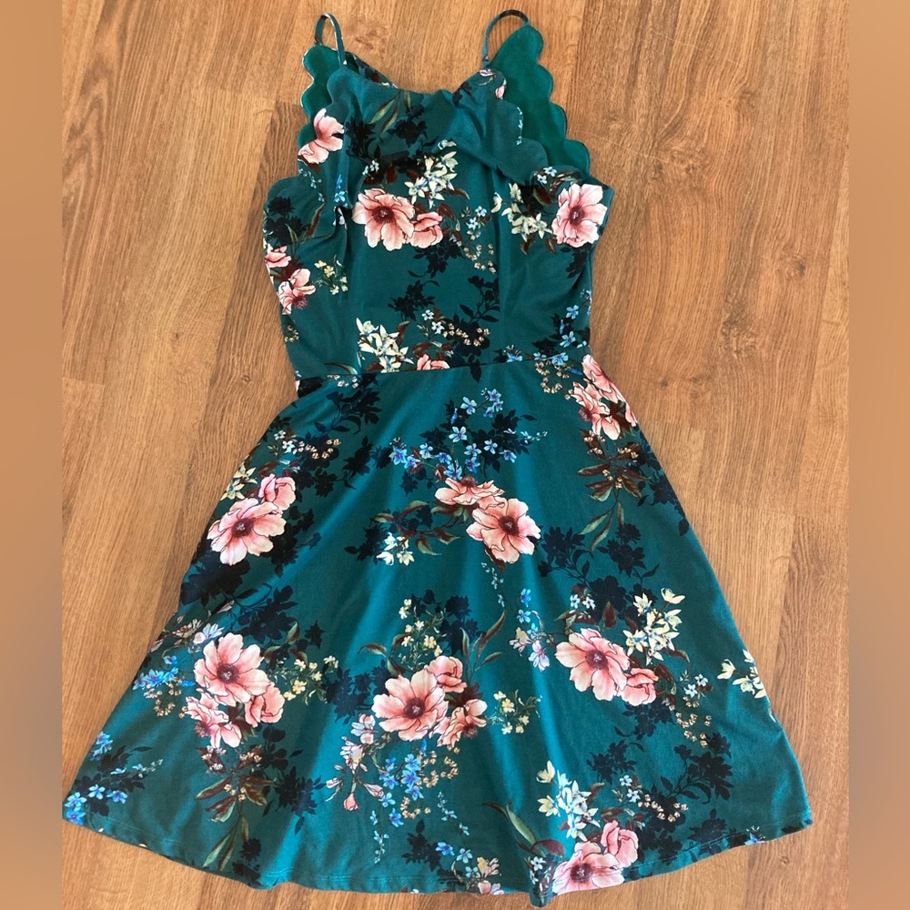 Halter pine green floral dress